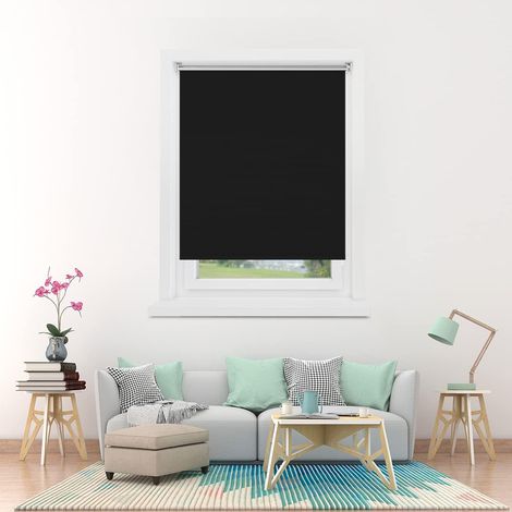 Grandekor Store Enrouleur Occultant sans Perçage Installation Facile 100% Opaque Protection Thermique Solaire pour Fenêtre Porte, 35l x 180 cm(Largeur du Tissu 35cm), Noir (1/5)