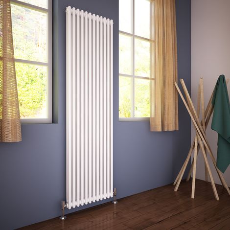 ELEGANT Traditional Radiator 1800 x 560mm Vertical Double Column Cast Iron Style Radiator White + Angled Radiator Valves (1/5)