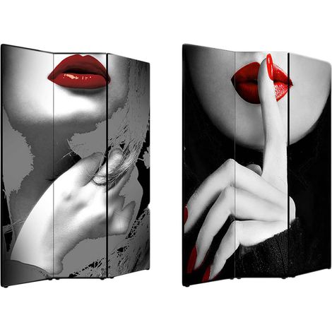 Lupia - Separe' Divisorio Paravento MODERN RED LIPS 176x135,6x3,2 cm 3 Ante in Legno con Tela stampata Fronte Retro bifacciale (1/4)