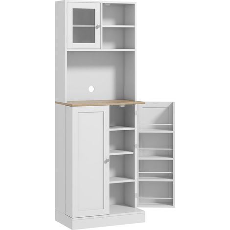 Mikrowellenschrank mit offenen Regalen und Gewürzregal, 60 x 35 x 169 cm, Weiß