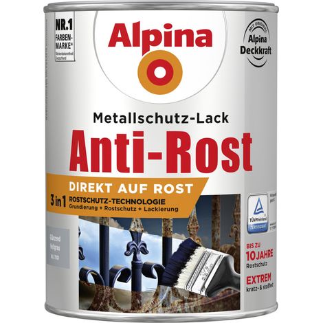 Alpina Metallschutz-Lack Anti-Rost 2,5 l hellgrau glänzend Metallack Schutzlack (1/3)