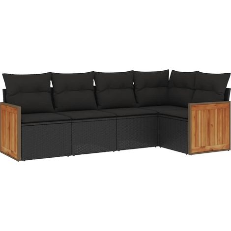 Maison Exclusive - Set Divani da Giardino 5 pz con Cuscini in Polyrattan Nero (1/5)