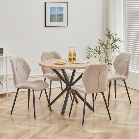 Wokaka Lot de Table et chaises - style vintage - Table MDF couleur chêne - avec 4 Chaises en lin (Beige) (1/5)