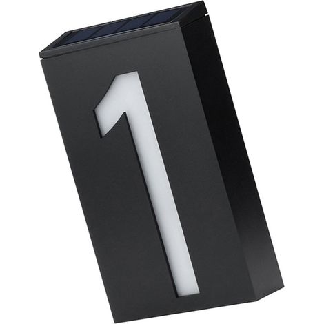 Signalétique numéro maison photovoltaïque à accumulateur 1200mAh rechargeable, éclairage LED, panneau adresse extérieur ABS+PC noir blanc 17.8x9.8x4cm IP55 1 pièce (1/4)