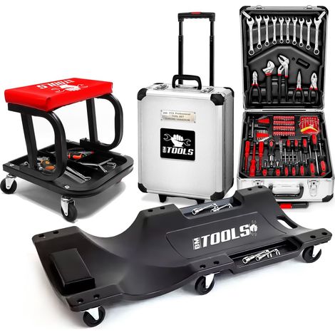 Tabouret Roulant BM TOOLS, Plateau Outils de Rangement avec Chariot de visite et Valise 399 outils, PACK Garagiste, Mécano Auto (1/5)