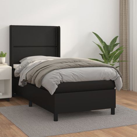 Lit simple - 100x200 cm, Sommier à lattes de lit avec matelas Noir Similicuir FR676165 Maison Chic (1/5)