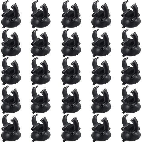 25 supporti a ventosa per tubi per acquari, supporti a ventosa per acquari, clip a ventosa per acquari in plastica PVC nera (1/5)