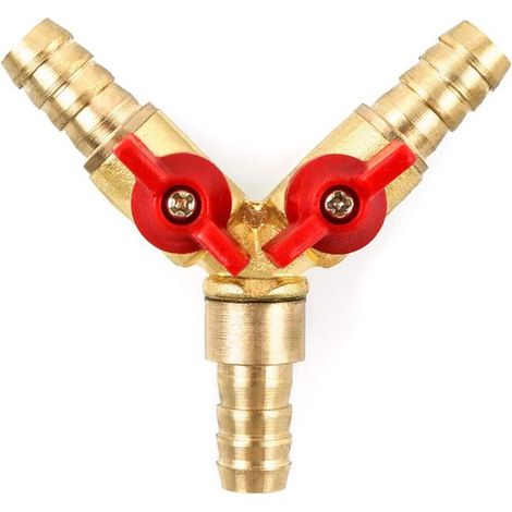 Raccordo a Y per tubo flessibile da 10 mm, in lega di ottone e zinco, con valvola a sfera, per sistemi pneumatici, idraulici e del gas, 1 pezzo per confezione (1/5)