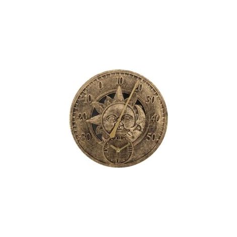 Termometro da esterno Orologio da parete vintage Orologio da stazione decorativo retrò Orologio da appendere Motivo sole e luna Impermeabile per esterni o interni, piscina, recinzione, patio - Crezuo