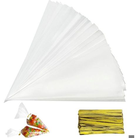 Lot de 150 sachets transparents en OPP 13 x 25 cm – Sacs à cône pour bonbons, biscuits et gâteaux – Non toxiques et légers (1/5)