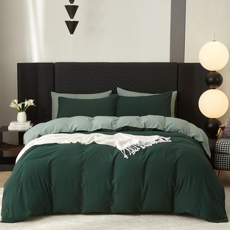 Parure de lit en coton vert sauge 200x200 cm 3 pièces en coton respirant doux fin Parure de lit réversible Housse de couette 200 x 200 cm et taie d'oreiller 80 x 80 cm avec fermeture éclair (1/5)