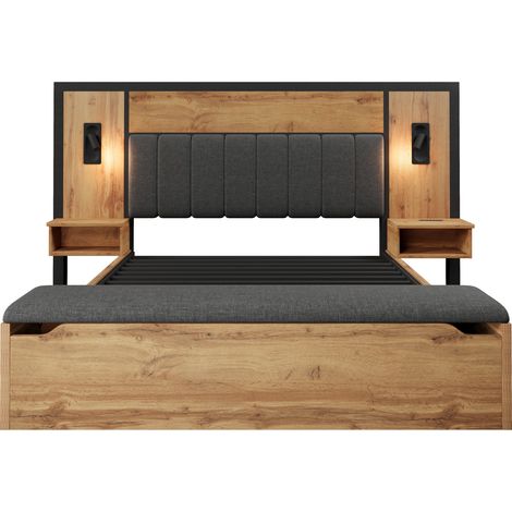 Cama matrimonial 160x200 con mesitas USB-C, luces de lectura y banco con almacenaje MODENUIT (1/5)