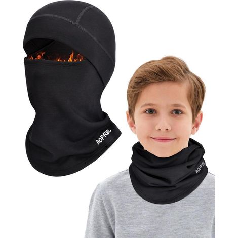 Kinder Sturmhaube Winter Modal-Wolle-Mix Balaclava Skimaske mit Halswärmer Schwarz (1/5)