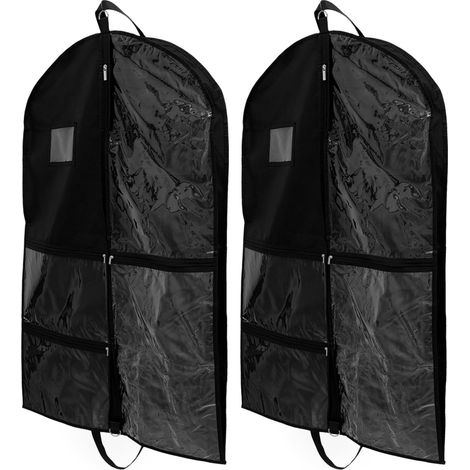 Lot de 2 sacs à vêtements avec fermeture éclair, sac à vêtements pour enfants, sac de vêtements avec 6 poches, housses de protection contre la poussière pour vêtements, 100 × 60 × 8 cm (noir)