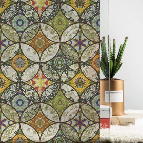Film décoratif pour fenêtre 45 x 200 cm, film occultant pour fenêtre, verre dépoli, motif circulaire, électrostatique