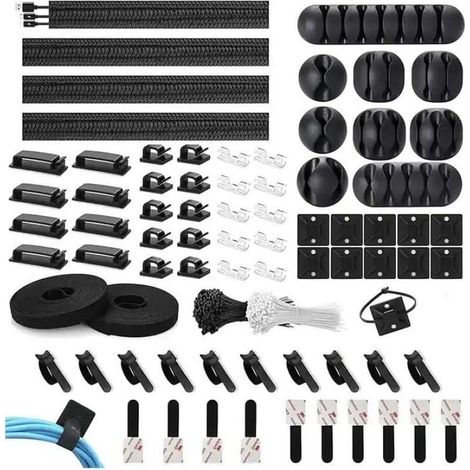 Kit de gestion câbles 273 pièces – Lot complet pour bureau, PC et gaming avec supports, liens et étiquettes (1/5)