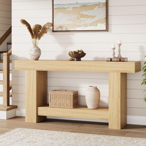 Console d'entrée 160 cm – Table de canapé 2 niveaux – Style fermier – Rangement – Bois – Idéale pour entrée, couloir et salon (1/5)