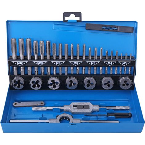 Coffret de 32 Pièces Tarauds et Filières en Acier Allié au Tungstène Métrique Taraud et Filière Vis Outils de Coupe Kit de Filetage de Forage Conique avec Étui de Rangement Lefou (1/5)
