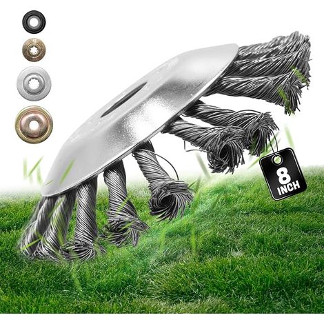Tete Brosse Debroussailleuse, Remplacement Tête Débroussailleuse Universelle, Brosse Metallique Debroussailleuse avec Alésage de 25.4 mm, Brosse de Desherbage Coupe-Bordure, 8 Pouces, 200 mm (1/5)