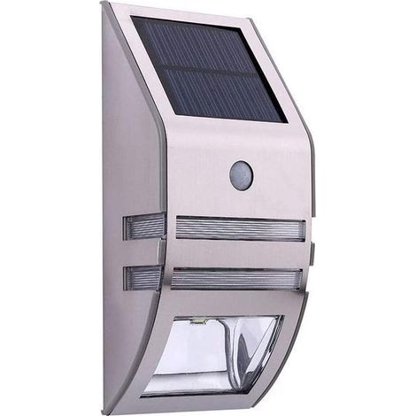 Détecteur de mouvement sans fil extérieur étanche solaire applique murale LED lampe éclairage de sécurité pour jardin clôture chemin gouttière cour blanc chaud (argent) (1/5)
