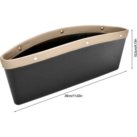 Pochette de rangement en cuir beige pour siège auto, compartiment latéral pour téléphone portable et portefeuille. Accessoires automobiles. (1/5)