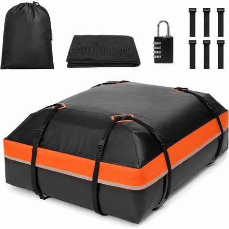 Coffre de Toit Souple 15 Pieds³ Imperméable pour Voiture avec/sans Barres – Tapis Antidérapant, 8 Sangles, 6 Crochets de Portes, Sac de Rangement & Cadenas (1/5)