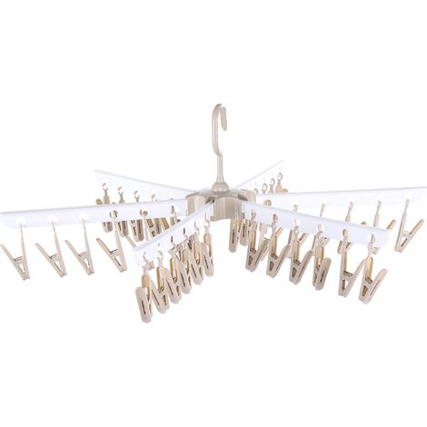 Étendoir à linge pliable 36 pinces Inox Crochet anti-vent Compact 63x24cm Séchage chaussettes sous-vêtements balcon (1/5)