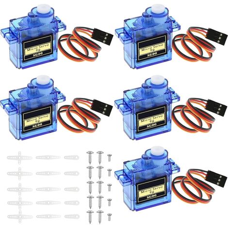 Lot de 5 Servo Motor 9G, Micro Servomoteur Compatibles avec SG90 Mini Servo Moteur avec Câble, avce Palonnier et Vis, Rrotation de 180°, pour Raspberry Pi RC (1/5)