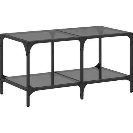 Table basse Table de salon Table de café avec dessus en verre noir 78,5x40x40 cm acier (1/5)