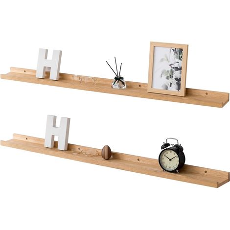 Lot de 2 étagères murales flottantes en chêne Massif, Design Rustique avec Rebord, pour radiateur et Affichage Mural, pour Salon, Cuisine, Chambre, 90 cm (1/5)