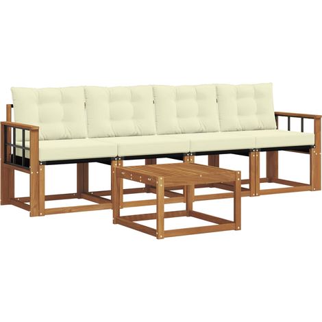 Set di divani da esterno con cuscino 5 pz Salotto da Giardino Naturale e Crema (1/5)