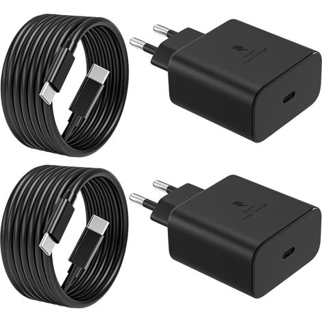 2-Pack 45W Chargeur Ultra Rapide avec Câble USB C 2M pour S25 S24 S23 S22 S21 S20 Ultra S25+ S24+ Note20 A55 A53 Z Fold6, Tab S10+ S9 S8 S7 Tablette, USBC Prise Secteur Adaptateur (1/5)