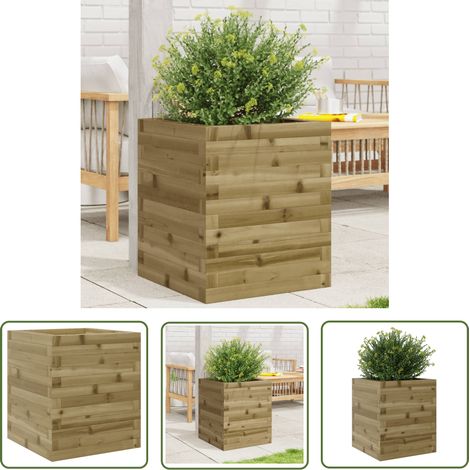 The Living Store Pflanzkübel 40x40x46 cm Kiefernholz Imprägniert - Holzpflanze - Blumenvase - Gartendekoration - Hochbeet - Pflanzkübel (1/5)