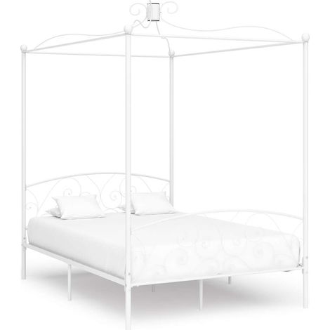 Bed Frame without Mattress with Canopy White 140x200 cm Metal vidaXL (1/5)