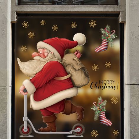 Otros adornos navideños, pegatinas de Feliz Navidad para ventanas para decoración de interiores, cuadros de Papá Noel para pared, pegatinas de vinilo PVC para pared para fiestas, adornos de Año Nuevo (1/5)
