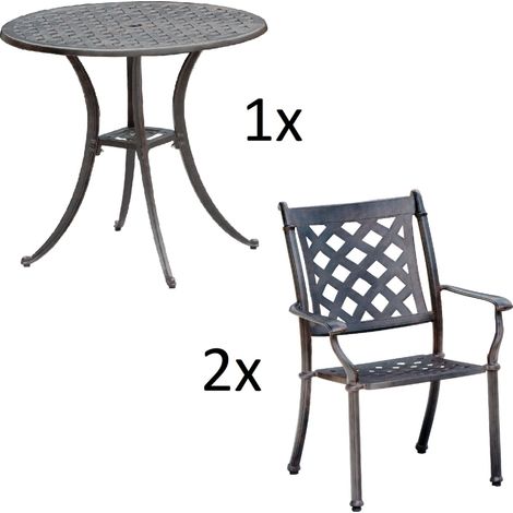 Inko 3-teilige Sitzgruppe Aluminium Guss bronze Tisch Ø 80 cm mit 2 Sesseln Tisch Ø80 cm mit 2x Sessel Duke (1/5)