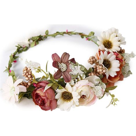Bandeau bohème fleuri, couronne de cheveux, diadème avec ruban, accessoire de tête pour mariage, festival ou fête (1/4)