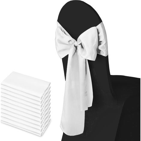 Lot de 10 nœuds de chaise en satin pour fêtes et mariages, dimensions : 17,8 x 274,3 cm, blanc (1/3)