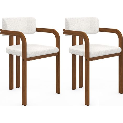 Set di 2 sedie da pranzo e poltrone da tavolo ESMA in metallo effetto noce e tessuto bouclette con braccioli