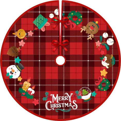 Jupe de sapin de Noël de 122 cm, plaid rouge et noir, cime de sapin de Noël, décoration de sapin de Noël, tapis de sapin de Noël, tapis d'intérieur (1/4)