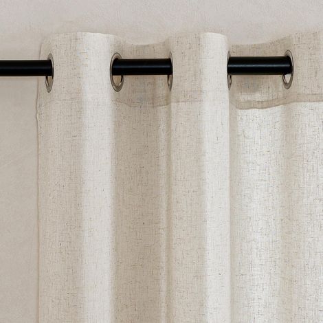 Lot de 2 Rideaux Voilage Lin Avec Oeillets Beige Naturel Largeur 140cm Hauteur 260cm Pour Salon Chambre