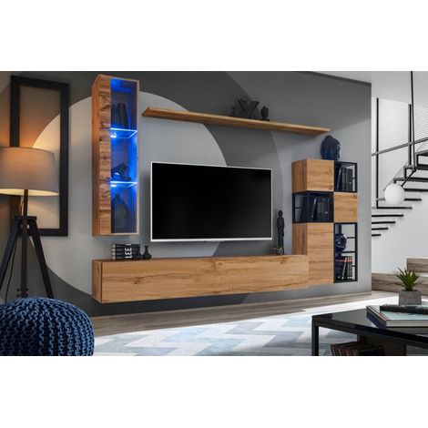 Ensemble meuble TV mural Switch Met II - L 250 x P 40 x H 170 cm - Marron - Livraison gratuite