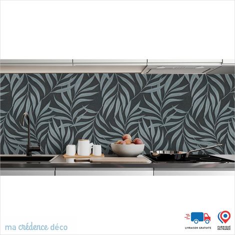 Crédence : Feuilles et courbes 1 - Couleur Bleu pastel - Alu composite - 120 - 60 (1/3)