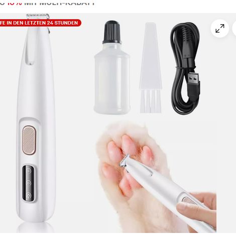 1 Tondeuse pour chien, avec lumière LED, lame en acier inoxydable, batterie rechargeable 500mAh, pour griffes et corps (1/5)
