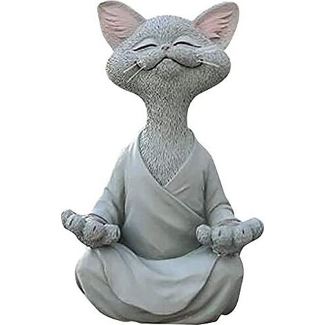Figurine Chat - Posture Méditation Yoga - Décoration Intérieur Extérieur Pelouse - Cadeau Amoureux Chats - Finition Gris Cendre - 1 Pièce (1/5)