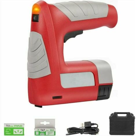 Graffatrice elettrica, pistola sparachiodi, batteria al litio, ricarica USB, chiodatrice elettrica senza fili, 3 tipi di chiodi, 30 chiodi/min, 1000/500 chiodi, custodia per il trasporto, indicatore d (1/5)