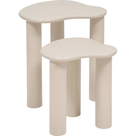Lot de 2 tables gigognes,tables à café coloris ivoire (1/5)