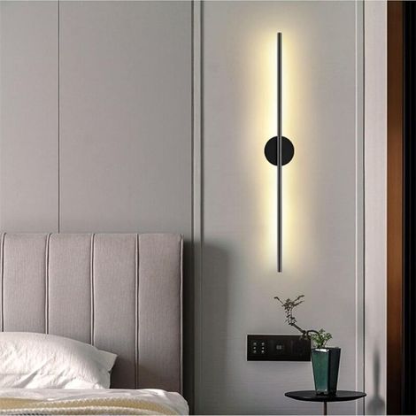 SJLERST Applique Murale Interieur, Moderne Lampe Murale Noir, 24W Appliques LED Design Lignes, 3000K Blanc Chaud, Luminaire Murals en Acryliquel pour Chambre, Salon, Hôtel, Escalier, Allée