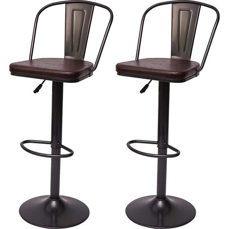 2x sgabelli da bar in sintetico marrone e metallo nero stile industriale altezza regolabile TDB04053