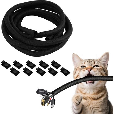 3 Mètres x 9,5mm Manchon Protecteur de Câbles pour Animaux, Protecteur de Cordon pour Chien et Chat, Gaine Tressée Autocollante, Manchon de Gestion des Câbles Tressé Extensible, Protecteur de Cordon (1/5)